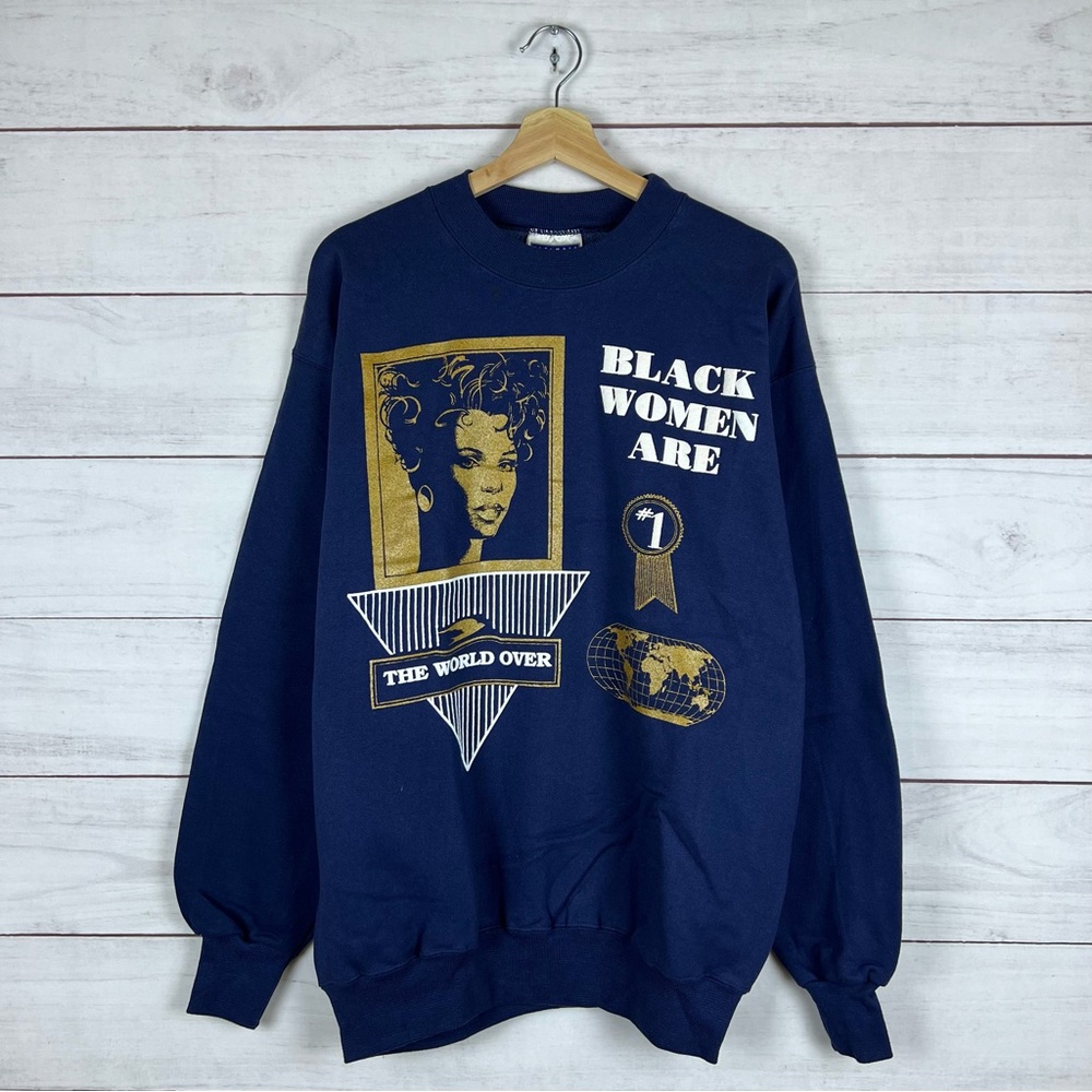Vintage Black Women Black Beauty Pullover Sweatshirt Medium